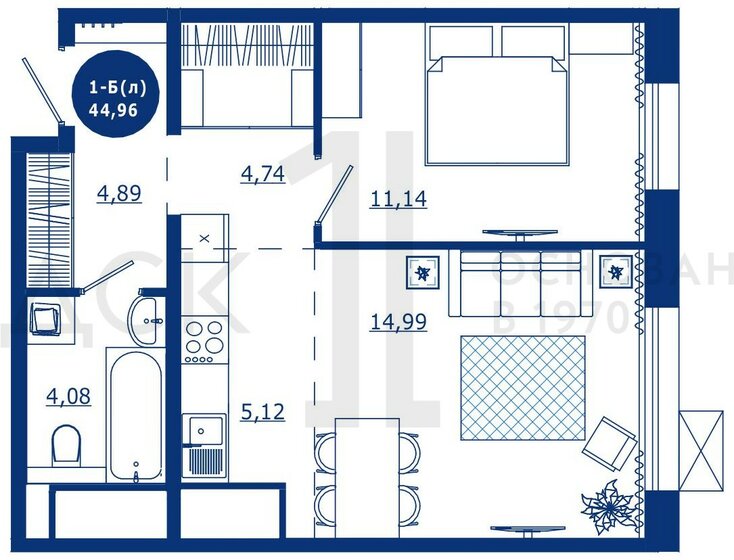 45 м², 1-комнатная квартира 7 550 000 ₽ - изображение 1