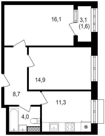 56,6 м², 2-комнатная квартира 20 347 700 ₽ - изображение 1