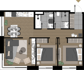 Квартира 67,1 м², 3-комнатные - изображение 1