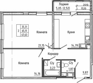 Квартира 67,6 м², 2-комнатная - изображение 1