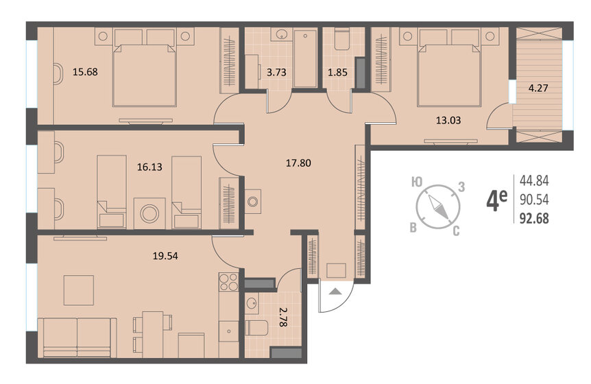 92,7 м², 3-комнатная квартира 11 399 640 ₽ - изображение 19