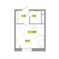 Квартира 24,1 м², 1-комнатная - изображение 2