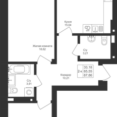 Квартира 67,9 м², 2-комнатная - изображение 3