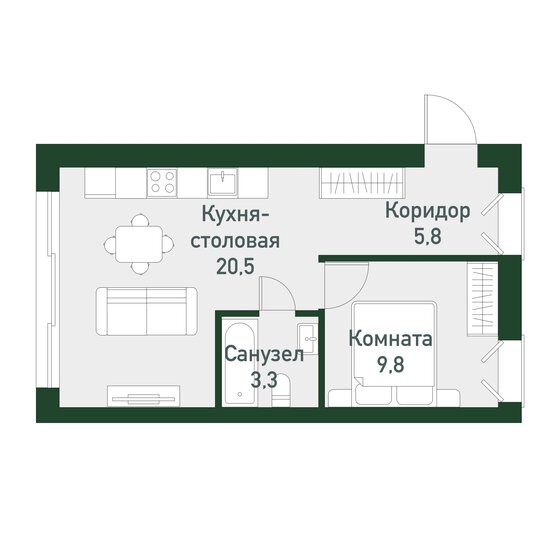 38,8 м², 1-комнатная квартира 4 888 800 ₽ - изображение 1