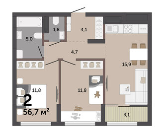 51,6 м², 2-комнатная квартира 7 790 000 ₽ - изображение 104