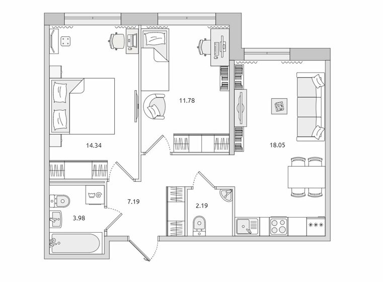 57,5 м², 2-комнатная квартира 8 300 000 ₽ - изображение 1