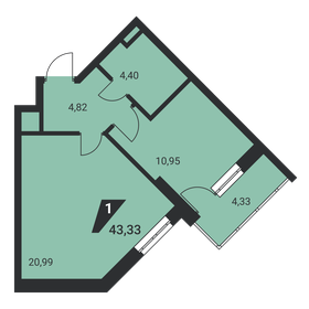 Квартира 43,3 м², 1-комнатная - изображение 2