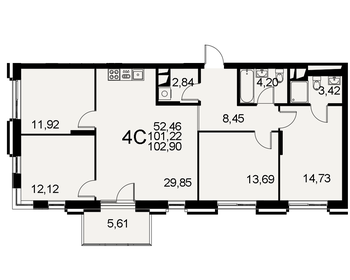 Квартира 102,9 м², 4-комнатная - изображение 1