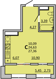 Квартира 33,2 м², студия - изображение 1