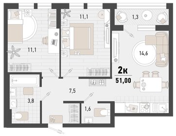 51,1 м², 2-комнатная квартира 13 781 670 ₽ - изображение 3