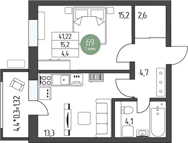 44,3 м², 1-комнатная квартира 5 853 240 ₽ - изображение 23