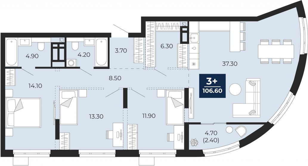 106,6 м², 3-комнатная квартира 14 520 000 ₽ - изображение 22