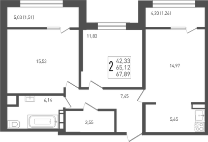 Квартира 67,9 м², 2-комнатная - изображение 1