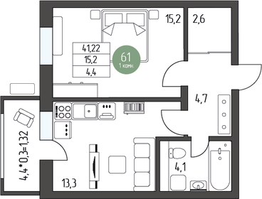44,2 м², 1-комнатная квартира 5 674 560 ₽ - изображение 32