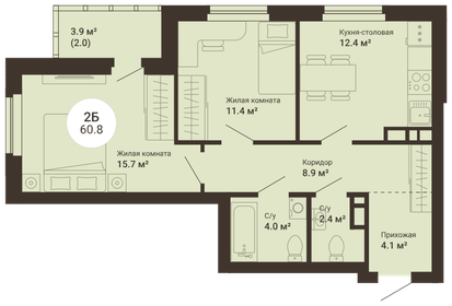 60,1 м², 2-комнатная квартира 6 000 000 ₽ - изображение 89