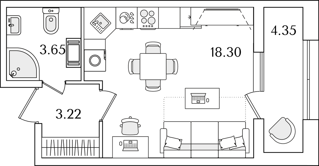 27,4 м², квартира-студия 8 285 686 ₽ - изображение 1