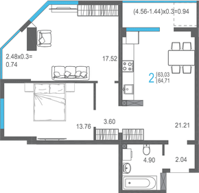 58,4 м², квартира-студия 13 323 960 ₽ - изображение 55