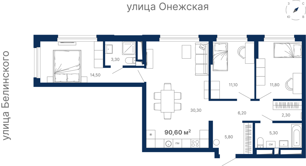 91,6 м², 3-комнатная квартира 18 039 064 ₽ - изображение 1