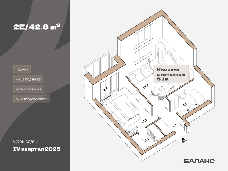 40,2 м², 1-комнатная квартира 7 560 000 ₽ - изображение 1