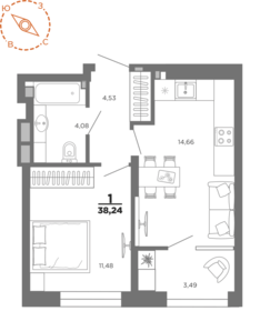 Квартира 38,2 м², 1-комнатная - изображение 1