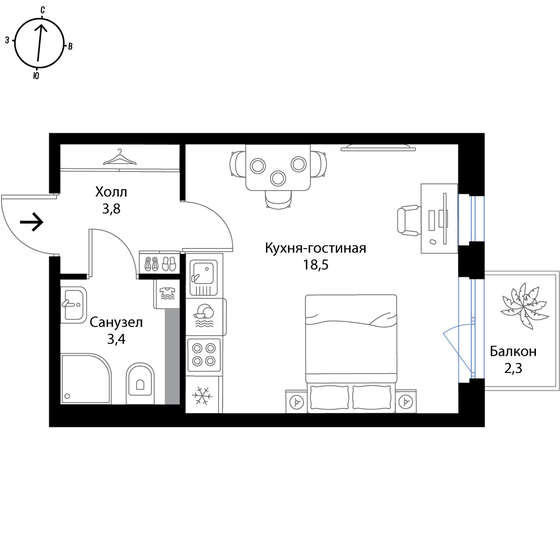 26,4 м², квартира-студия 4 799 520 ₽ - изображение 1