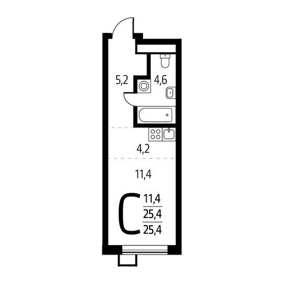 25,4 м², квартира-студия 7 330 440 ₽ - изображение 18