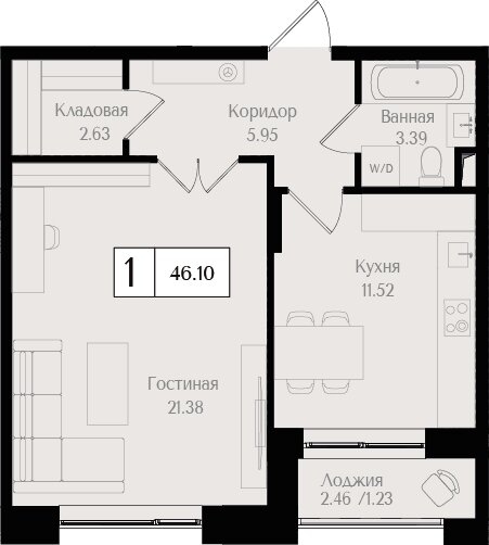 46,1 м², 1-комнатная квартира 20 989 772 ₽ - изображение 23