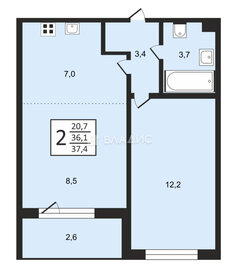 Квартира 37,4 м², 2-комнатная - изображение 1