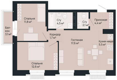 70,1 м², 2-комнатная квартира 16 333 300 ₽ - изображение 47
