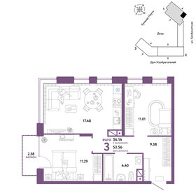 56,1 м², 3-комнатная квартира 8 285 000 ₽ - изображение 22