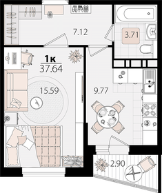 Квартира 37,6 м², 1-комнатная - изображение 1