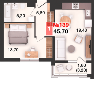 43 м², 1-комнатная квартира 6 099 000 ₽ - изображение 12