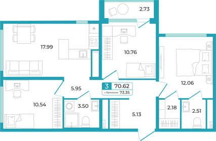 77 м², 3-комнатная квартира 7 580 000 ₽ - изображение 45