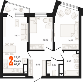 64,8 м², 2-комнатная квартира 8 313 944 ₽ - изображение 9