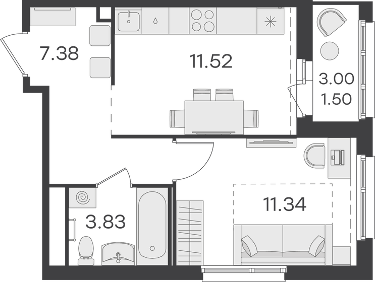 34,5 м², 1-комнатная квартира 6 600 000 ₽ - изображение 93