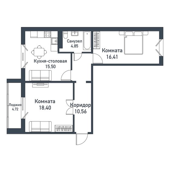 65,2 м², 2-комнатная квартира 9 112 500 ₽ - изображение 1