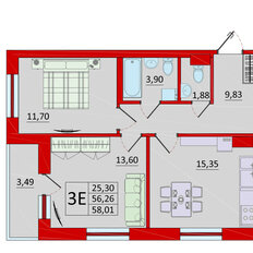 Квартира 58 м², 2-комнатная - изображение 1