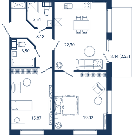 74,9 м², 2-комнатные апартаменты 26 123 708 ₽ - изображение 1