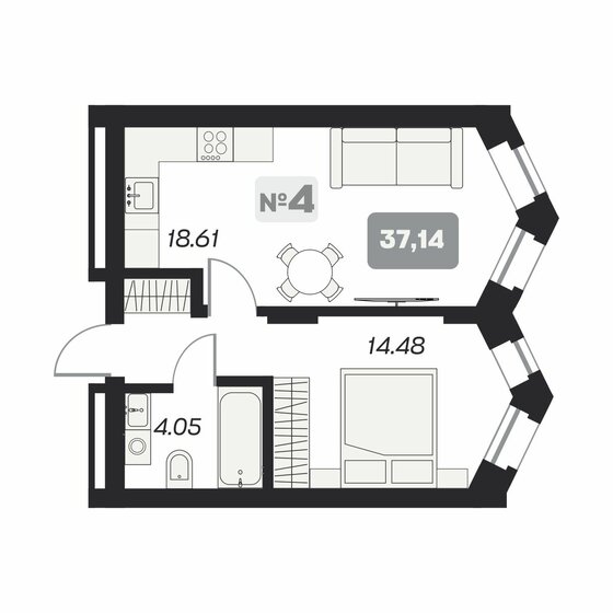 37,1 м², 1-комнатные апартаменты 6 850 000 ₽ - изображение 1