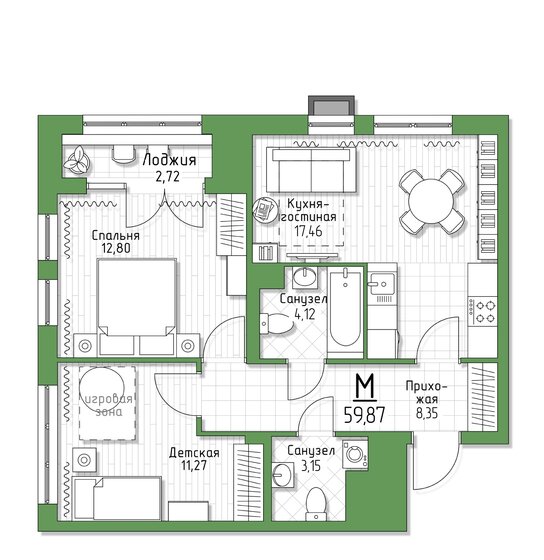 59,9 м², 2-комнатная квартира 5 987 000 ₽ - изображение 16