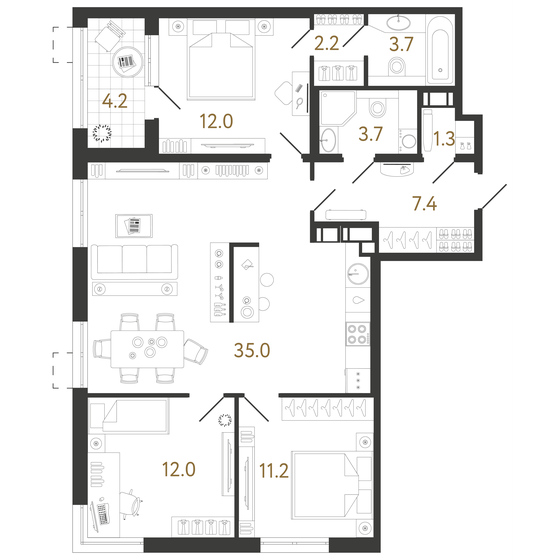 88,5 м², 3-комнатная квартира 24 996 640 ₽ - изображение 1