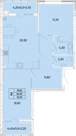 Квартира 70,7 м², 2-комнатная - изображение 1