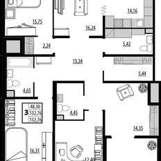 Квартира 131,8 м², 3-комнатная - изображение 4