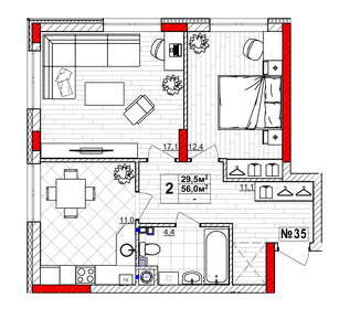 56,6 м², 2-комнатная квартира 7 343 000 ₽ - изображение 22