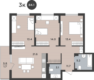 Квартира 84,1 м², 3-комнатная - изображение 1