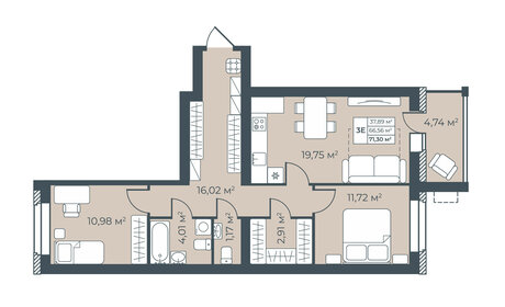 Квартира 71,3 м², 3-комнатная - изображение 1