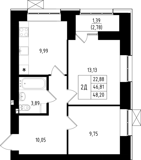 48,2 м², 2-комнатная квартира 8 170 000 ₽ - изображение 1