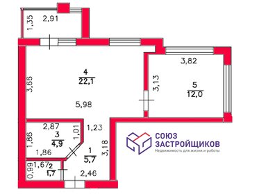 Квартира 38 м², 1-комнатная - изображение 2