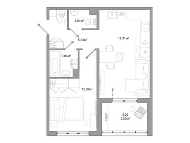 Квартира 43,4 м², 1-комнатная - изображение 1