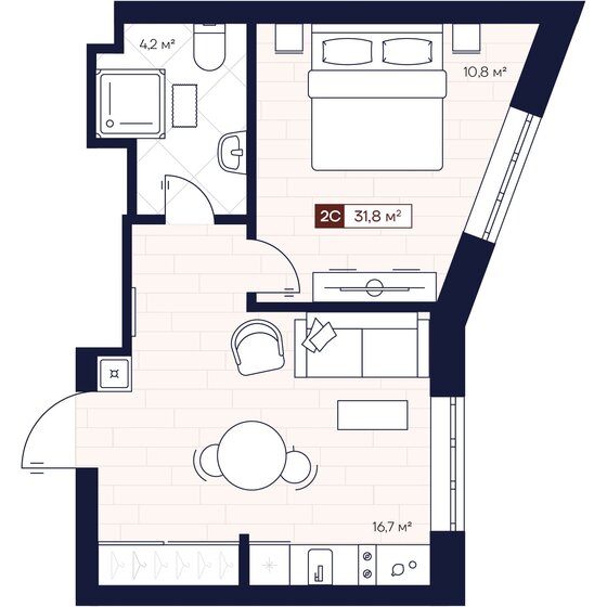 31,8 м², 2-комнатные апартаменты 5 040 000 ₽ - изображение 1